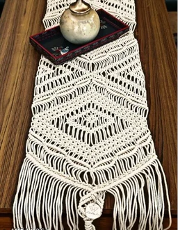 Unique Cotton Table Runner - Free Size, Cream, Cotton, Pack of1